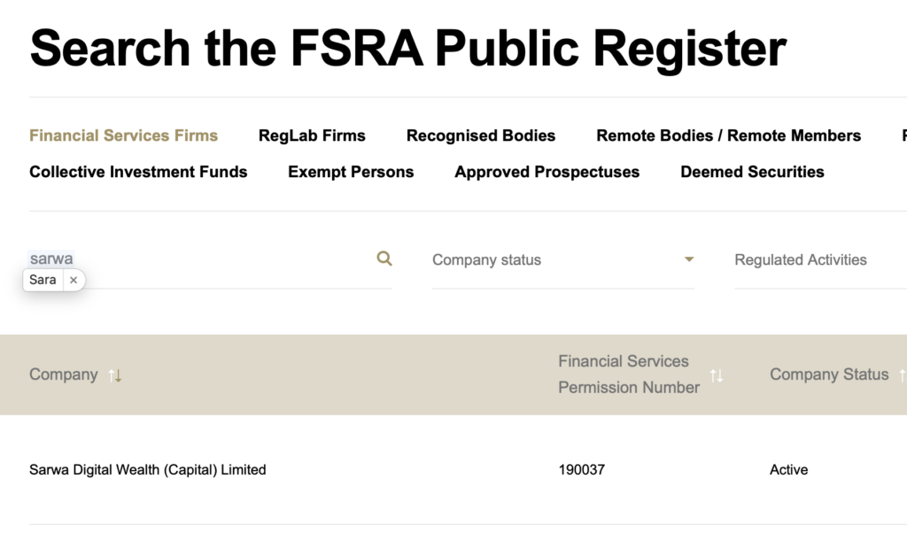 Sarwa fsra regulation