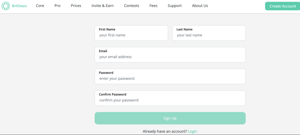 BitOasis signup
